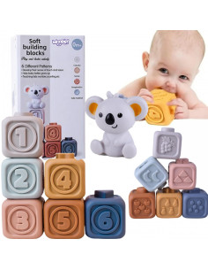 WOOPIE BABY Edukacinis piramidžių rinkinys Sensoriniai blokai 2in1 Dantų krapštukas Skaičiai