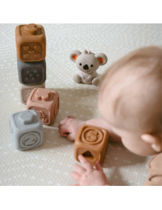 WOOPIE BABY Edukacinis piramidžių rinkinys Sensoriniai blokai 2in1 Dantų krapštukas Skaičiai 2