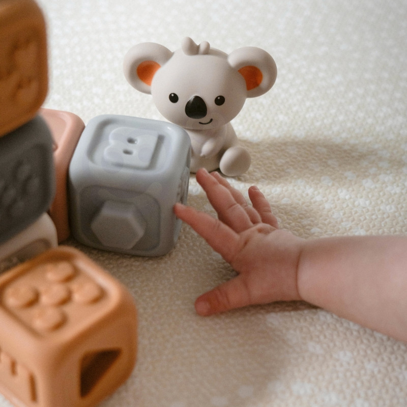 WOOPIE BABY Edukacinis piramidžių rinkinys Sensoriniai blokai 2in1 Dantų krapštukas Skaičiai