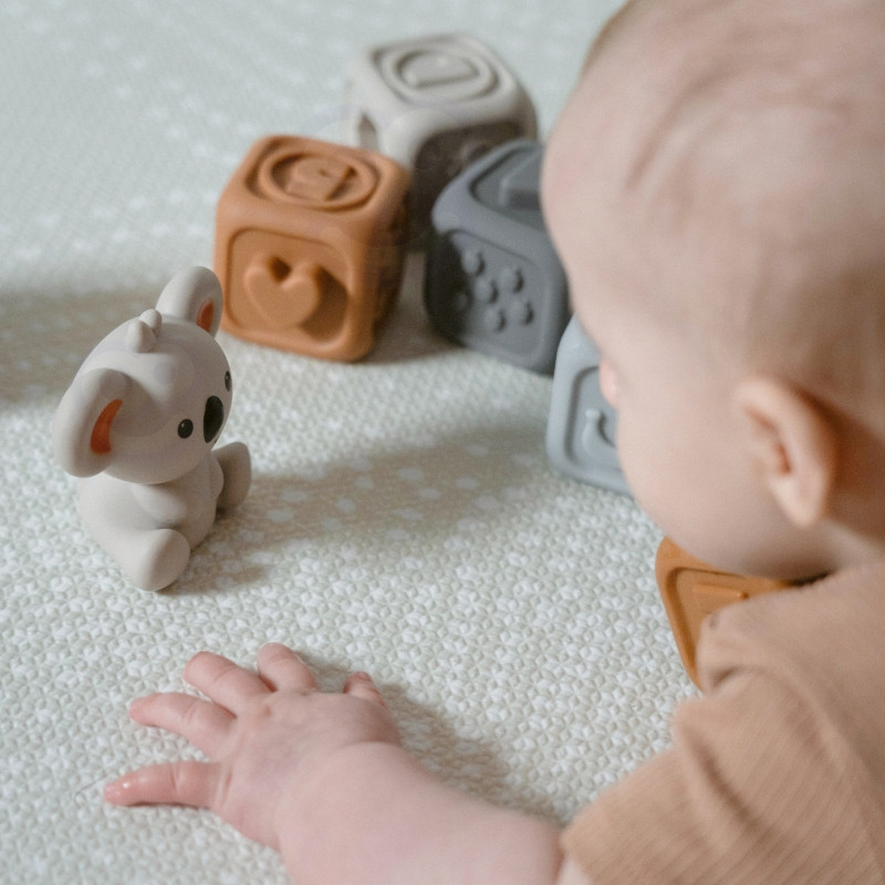 WOOPIE BABY Edukacinis piramidžių rinkinys Sensoriniai blokai 2in1 Dantų krapštukas Skaičiai