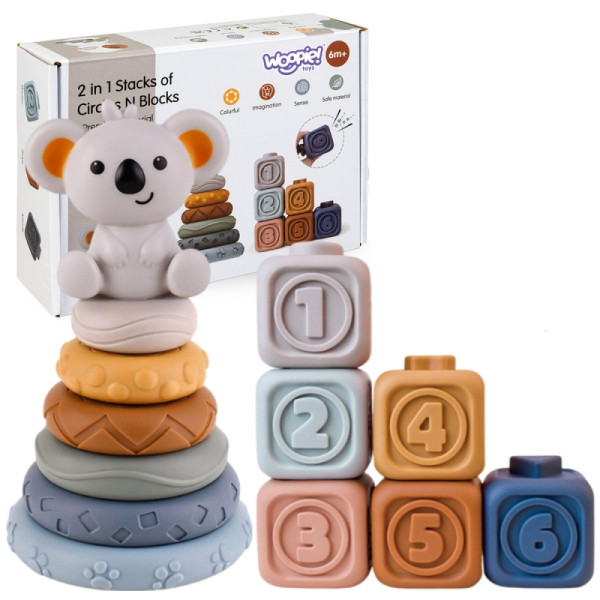 WOOPIE BABY Minkštos gumos sensorinių kaladėlių rinkinys "3 in 1" su meškiuku WOOPIE BABY Minkštos gumos sensorinių kaladėlių rinkinys "3 in 1" su meškiuku