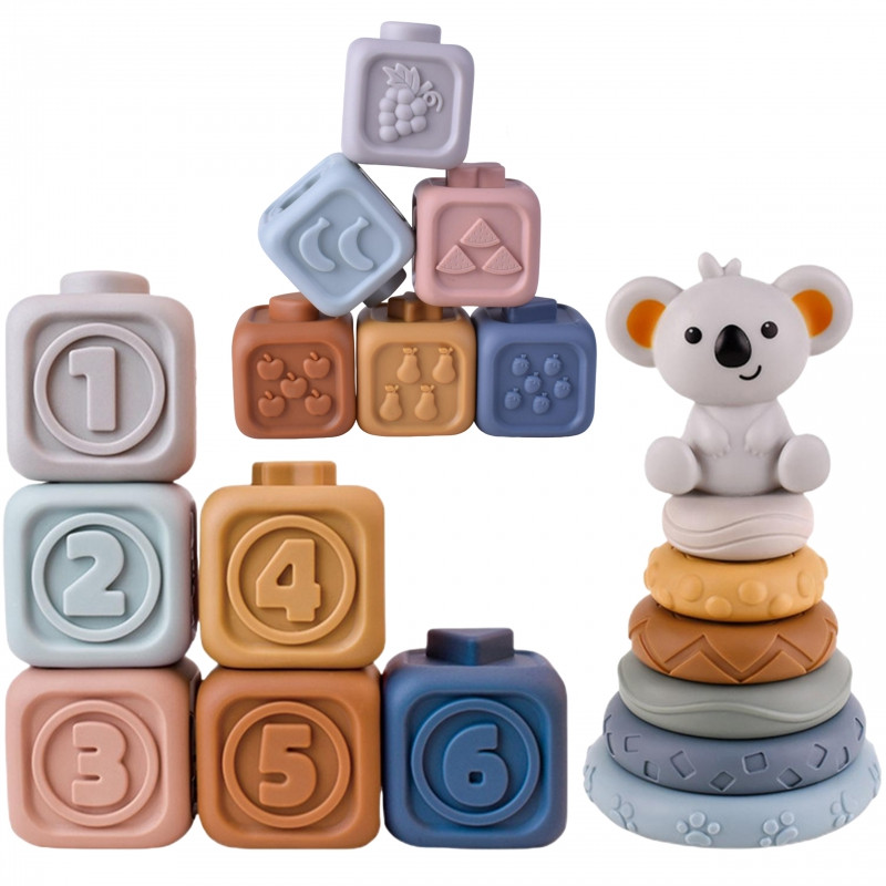 Набор сенсорных кубиков WOOPIE BABY из мягкой резины 3 в 1 с плюшевым мишкой