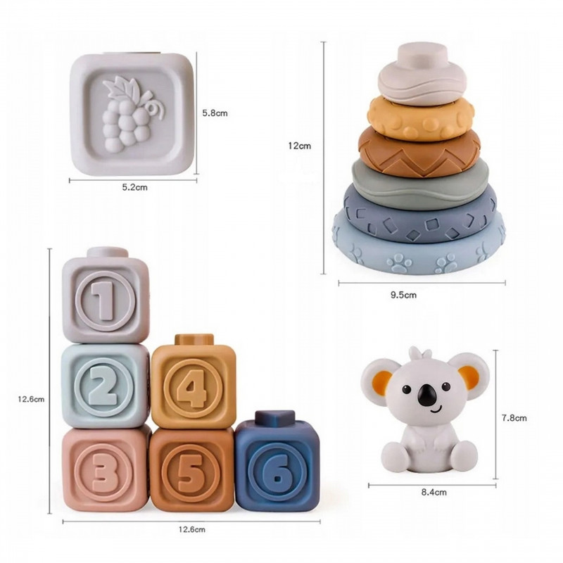 Набор сенсорных кубиков WOOPIE BABY из мягкой резины 3 в 1 с плюшевым мишкой