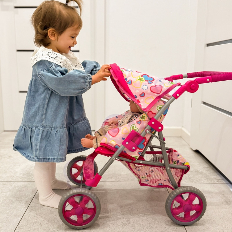 WOOPIE ROYAL Lėlių vežimėlis Vežimėlis su širdelėmis Spalvotas