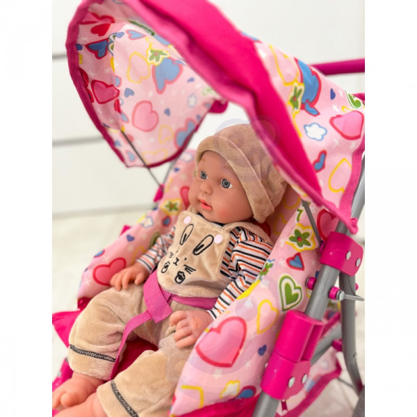 WOOPIE ROYAL Lėlių vežimėlis Vežimėlis su širdelėmis Spalvotas