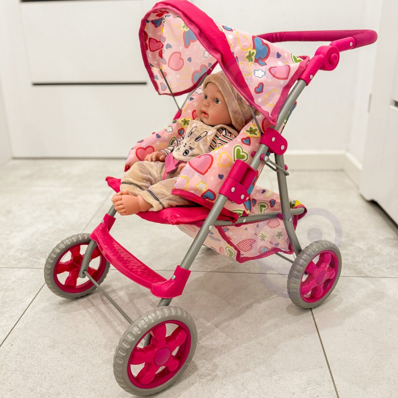 WOOPIE ROYAL Lėlių vežimėlis Vežimėlis su širdelėmis Spalvotas