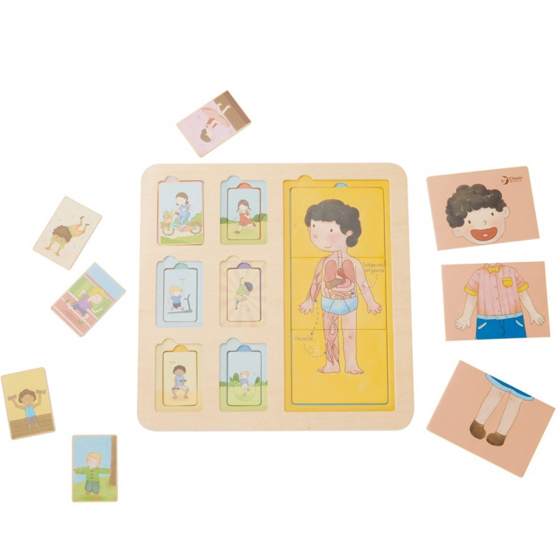 CLASSIC WORLD Žmogaus kūnas Edukacinės dėlionės blokai vaikams Rungtynių MONTESSORI 19 el.