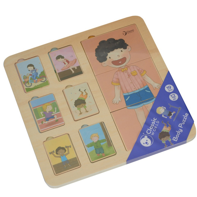 CLASSIC WORLD Žmogaus kūnas Edukacinės dėlionės blokai vaikams Rungtynių MONTESSORI 19 el.