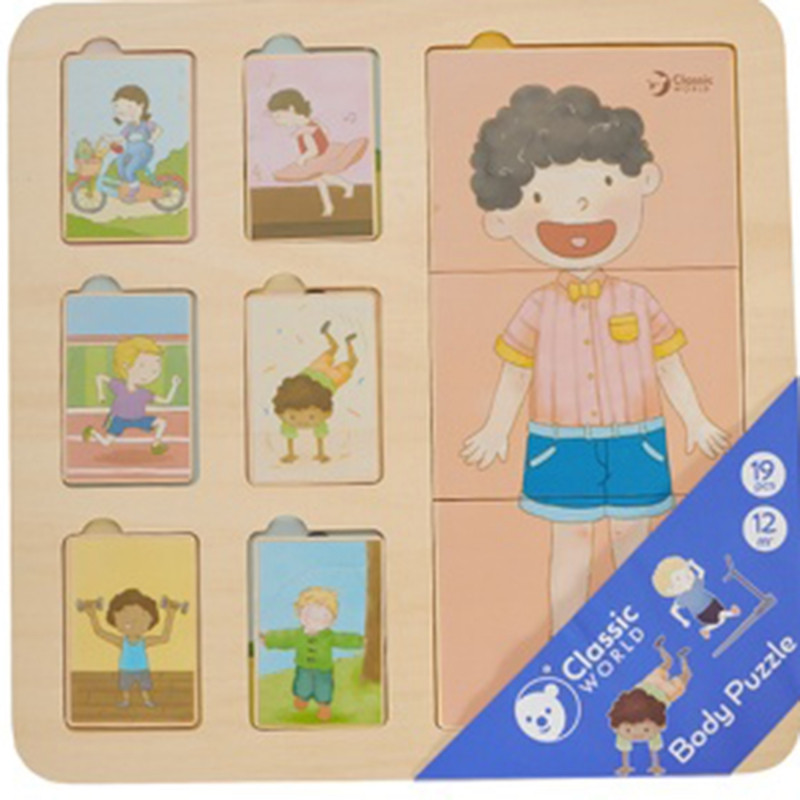 CLASSIC WORLD Žmogaus kūnas Edukacinės dėlionės blokai vaikams Rungtynių MONTESSORI 19 el.