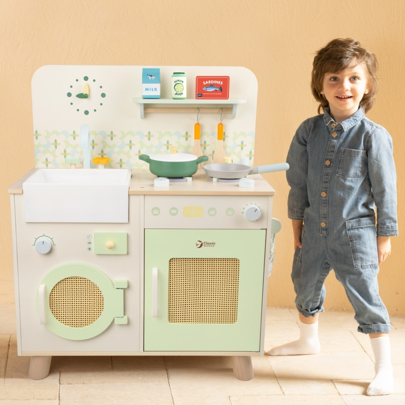 CLASSIC WORLD Drewniana Kuchnia XXL Wielofunkcyjna z Pralką i Akcesoriami