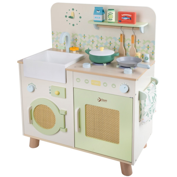 CLASSIC WORLD medinė XXL universali virtuvė su skalbimo mašina ir priedais