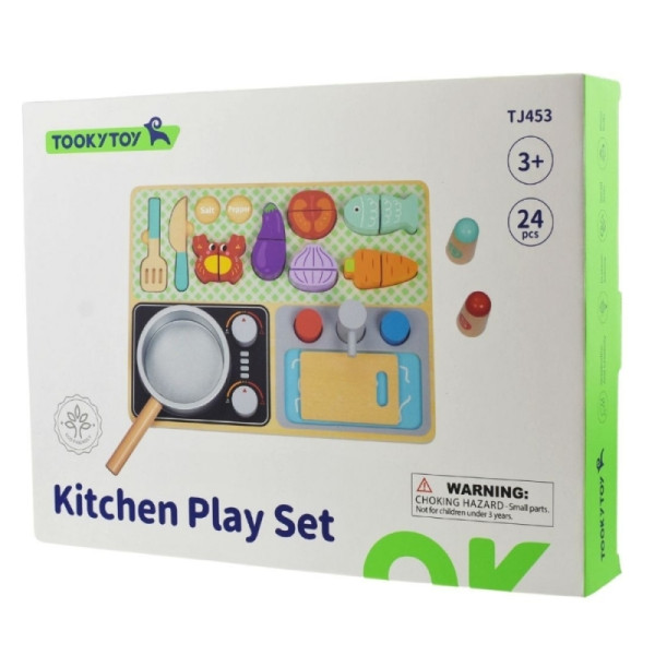 TOOKY TOY medinė virtuvė su priedais - mažojo virėjo rinkinys TOOKY TOY medinė virtuvė su priedais - mažojo virėjo rinkinys