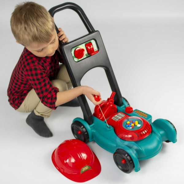 WOOPIE Lawn Mower for Kids Sound + Helmet Canister Set