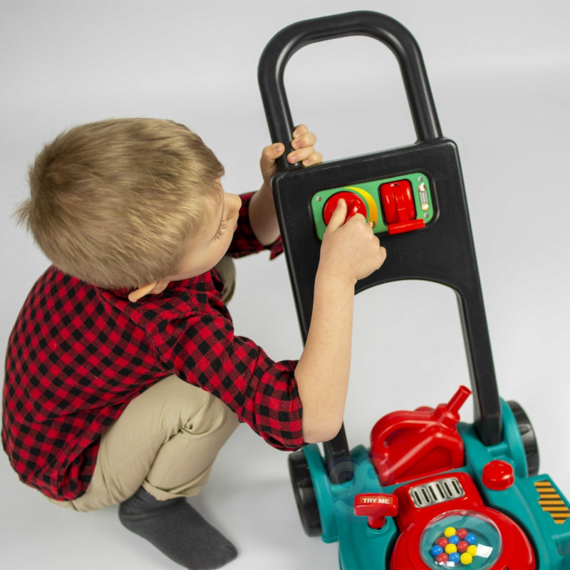 WOOPIE Lawn Mower for Kids Sound + Helmet Canister Set