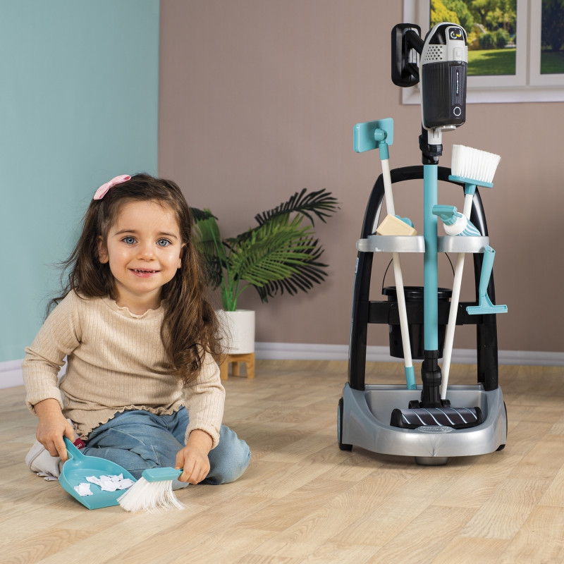 SMOBY Valymo vežimėlis su "Rowenta" dulkių siurbliu su garsu + 10 priedų