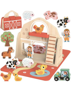 „Tooky Toy“ medinė sulankstoma ferma su gyvūnų figūrėlėmis