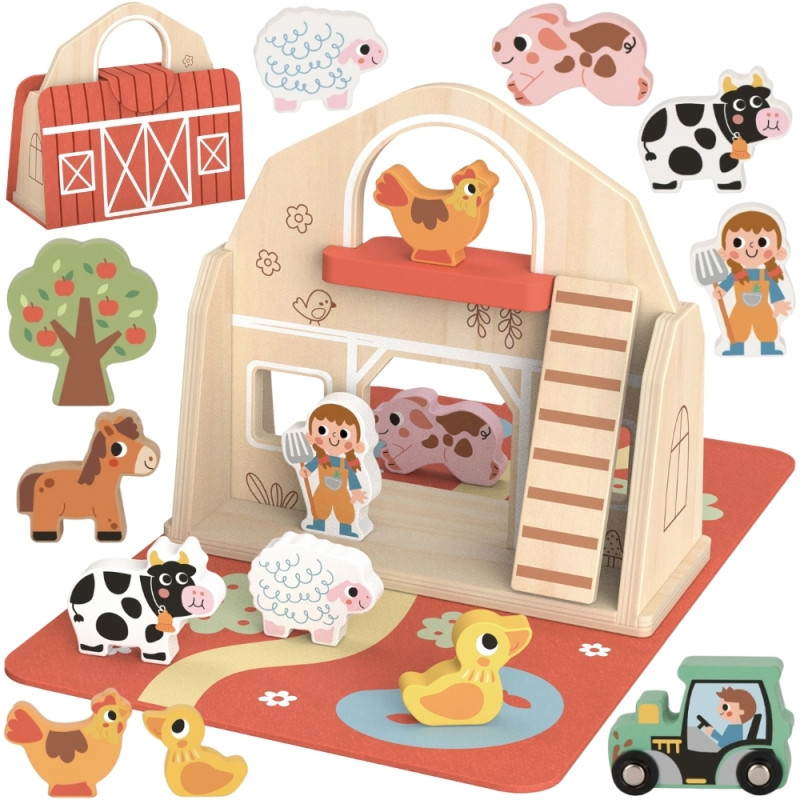 „Tooky Toy“ medinė sulankstoma ferma su gyvūnų figūrėlėmis
