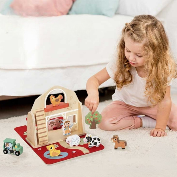 „Tooky Toy“ medinė sulankstoma ferma su gyvūnų figūrėlėmis