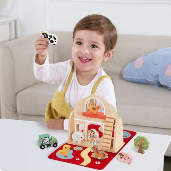 „Tooky Toy“ medinė sulankstoma ferma su gyvūnų figūrėlėmis