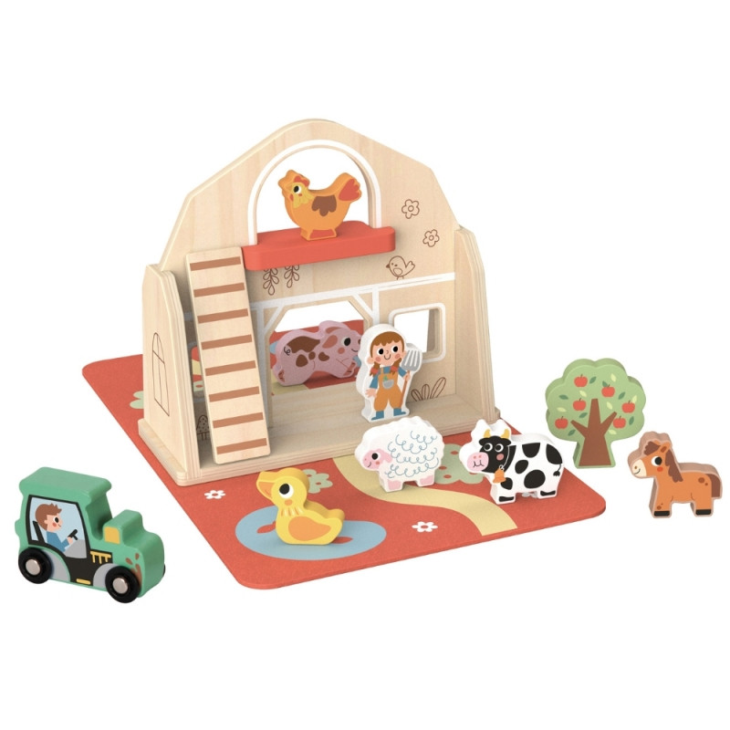 „Tooky Toy“ medinė sulankstoma ferma su gyvūnų figūrėlėmis