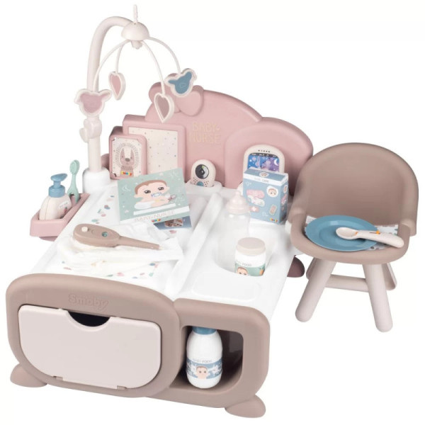 SMOBY Baby Nurse Elektroninis didelis auklės kampelis lėlėms 19 Priedai SMOBY Baby Nurse Elektroninis didelis auklės kampelis lėlėms 19 Priedai