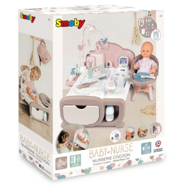 SMOBY Baby Nurse Elektroninis didelis auklės kampelis lėlėms 19 Priedai SMOBY Baby Nurse Elektroninis didelis auklės kampelis lėlėms 19 Priedai