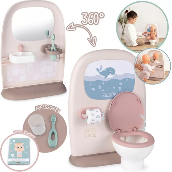 SMOBY Baby Nurse apverčiamas tualeto lėlės vonios kambarys su priedais SMOBY Baby Nurse apverčiamas tualeto lėlės vonios kambarys su priedais