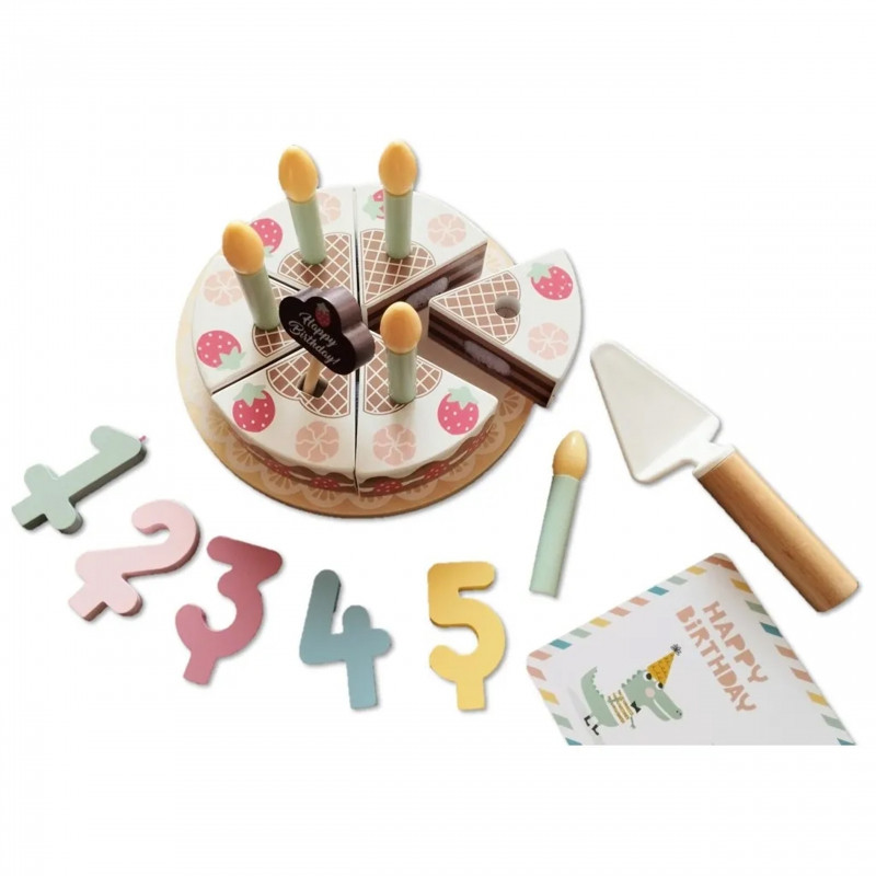 TOOKY TOY Medinis gimtadienio tortas su žvakutėmis