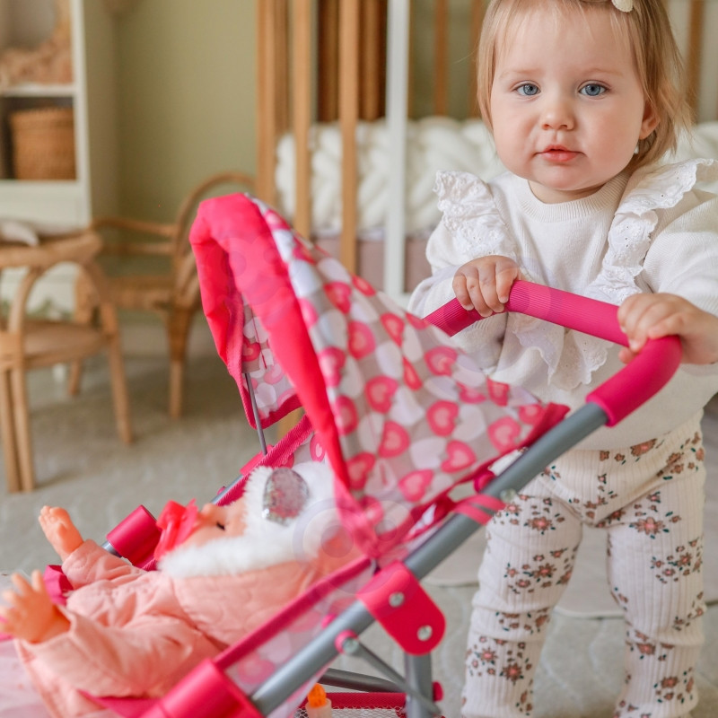 WOOPIE ROYAL triratis vežimėlis lėlės vežimėlis rožių širdis