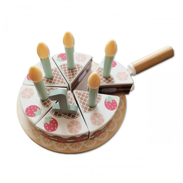 TOOKY TOY Medinis gimtadienio tortas su žvakutėmis TOOKY TOY Medinis gimtadienio tortas su žvakutėmis