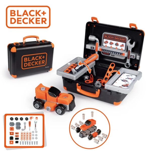 SMOBY Black & Decker įrankių dėklas + automobilio dalys SMOBY Black & Decker įrankių dėklas + automobilio dalys