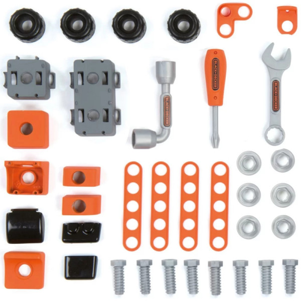 SMOBY Black & Decker įrankių dėklas + automobilio dalys SMOBY Black & Decker įrankių dėklas + automobilio dalys