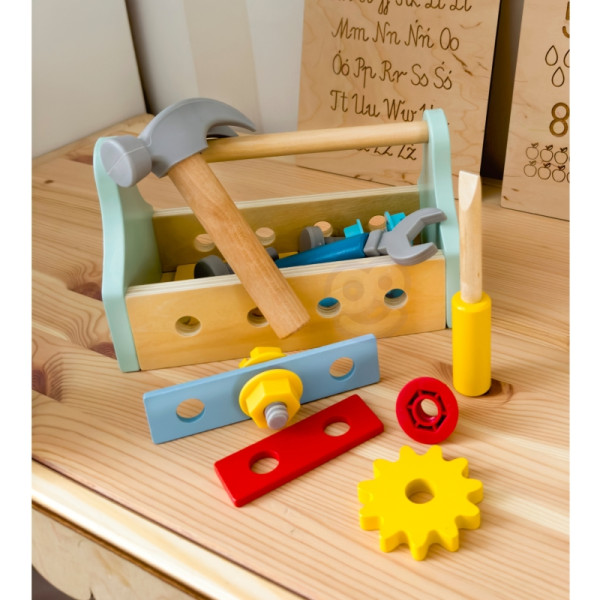 TOOKY TOY medinių įrankių dėžių rinkinys 18 vnt. TOOKY TOY medinių įrankių dėžių rinkinys 18 vnt.