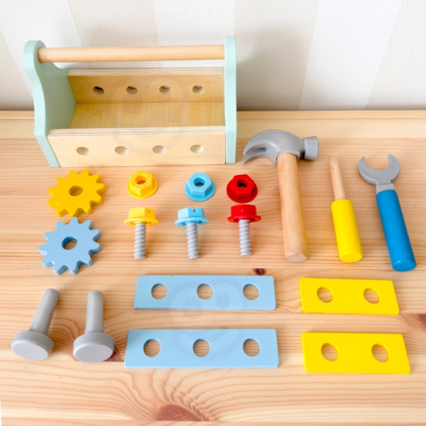 TOOKY TOY medinių įrankių dėžių rinkinys 18 vnt. TOOKY TOY medinių įrankių dėžių rinkinys 18 vnt.