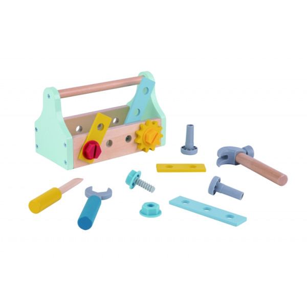TOOKY TOY medinių įrankių dėžių rinkinys 18 vnt. TOOKY TOY medinių įrankių dėžių rinkinys 18 vnt.