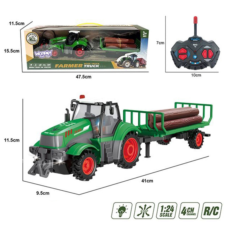 WOOPIE RC nuotolinio valdymo traktorius su priekaba - 1:24 mastelis