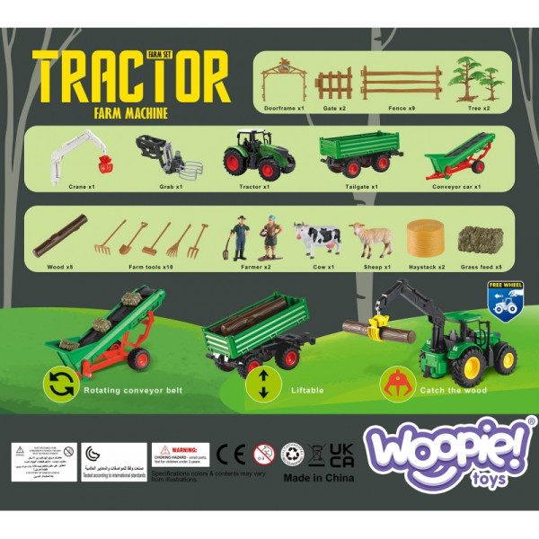 WOOPIE žemės ūkio technikos rinkinys traktorius traktorius sodyba mini ūkio gyvenvietė ūkininkai mastelis: 1:24 WOOPIE žemės ūkio technikos rinkinys traktorius traktorius sodyba mini ūkio gyvenvietė ūkininkai mastelis: 1:24