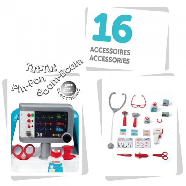 SMOBY elektroninis medicininis vežimėlis 16 priedai SMOBY elektroninis medicininis vežimėlis 16 priedai