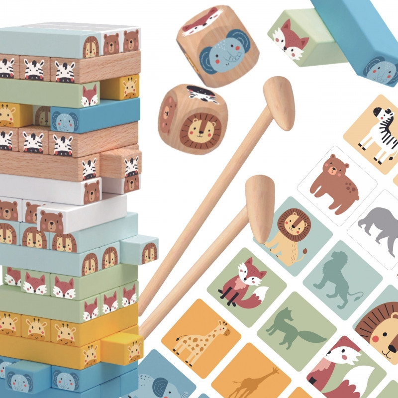 TOOKY TOY "Wobbling Tower" Gyvūnų arkadinis žaidimas 82 el.