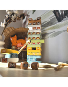 TOOKY TOY Gra Zręcznościowa "Chwiejąca się Wieża" Zwierzęta 82 el. 2