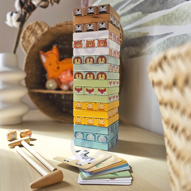 TOOKY TOY Игра на ловкость "Наклоняющаяся башня" Животные 82 шт.