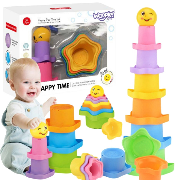 WOOPIE BABY piramidės sensoriniai puodeliai žvaigždės + kamuolys WOOPIE BABY piramidės sensoriniai puodeliai žvaigždės + kamuolys