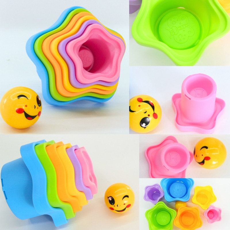 WOOPIE BABY piramidės sensoriniai puodeliai žvaigždės + kamuolys