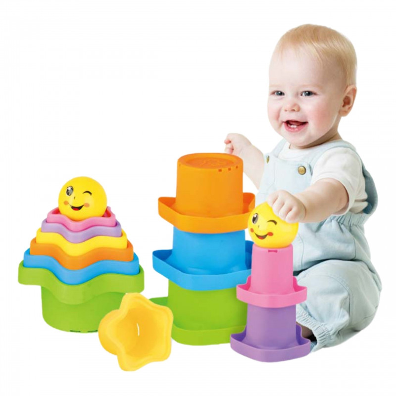 WOOPIE BABY piramidės sensoriniai puodeliai žvaigždės + kamuolys