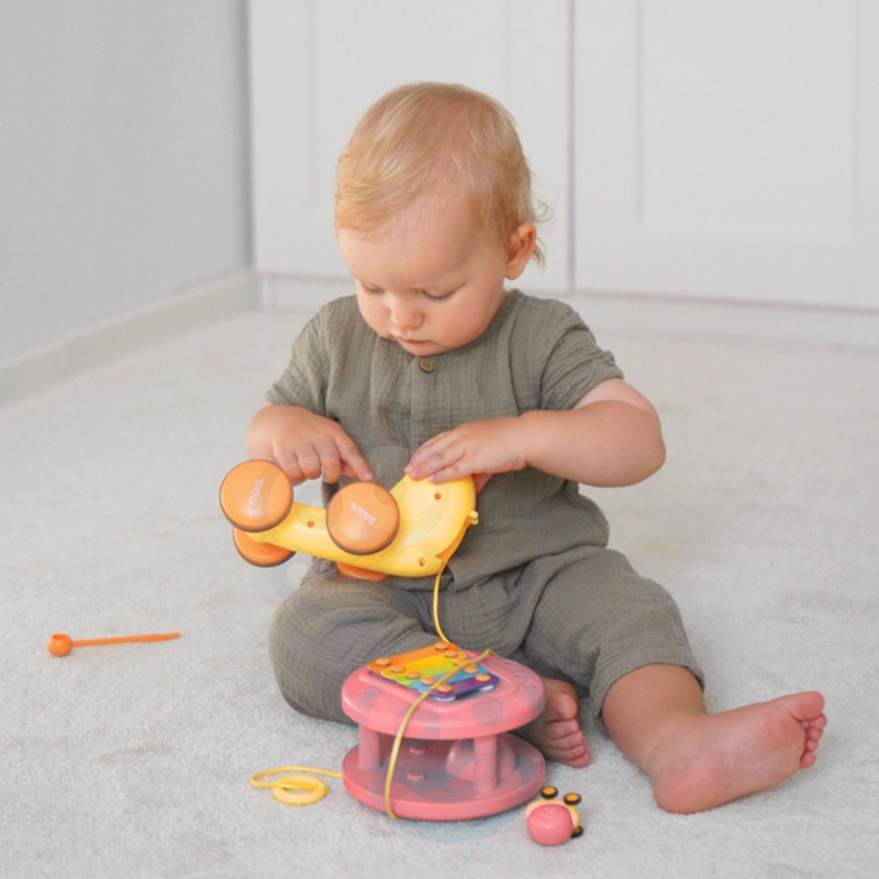 WOOPIE 4-in-1 Pull-Along Snail, Cymbals, Sensory Gears, Launcher + Small Car