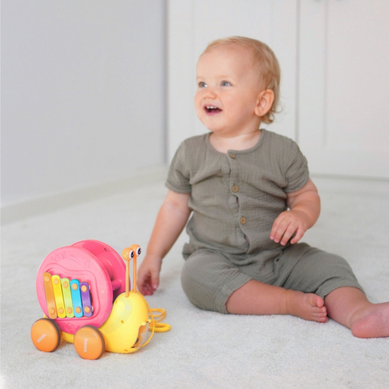 WOOPIE 4-in-1 Pull-Along Snail, Cymbals, Sensory Gears, Launcher + Small Car
