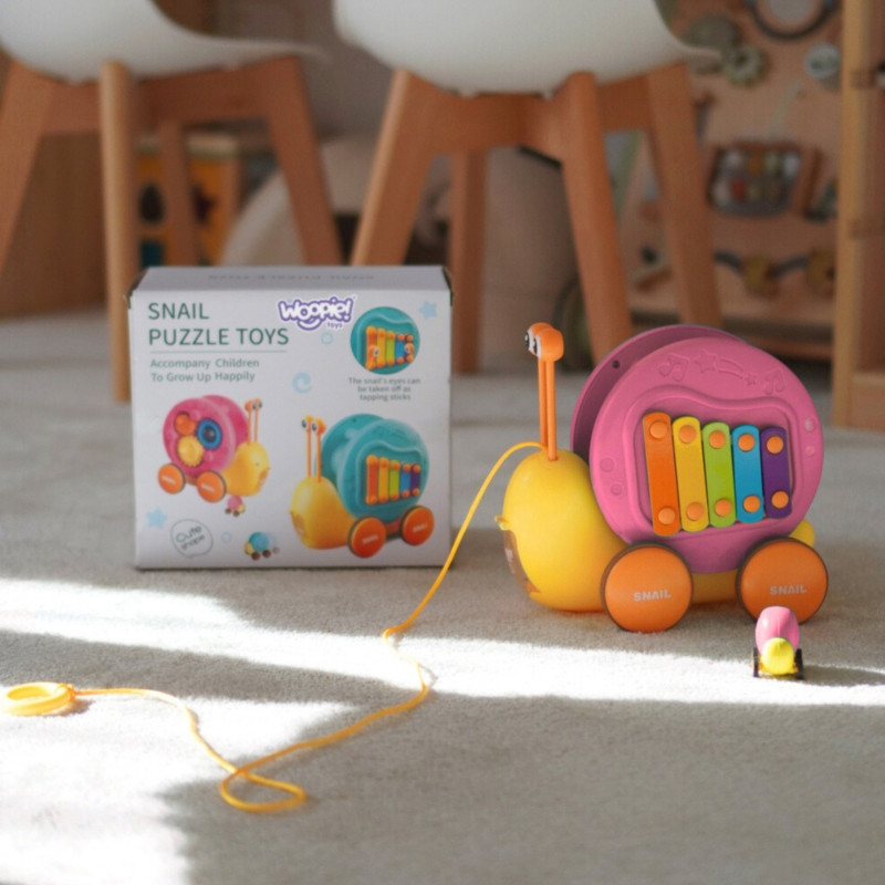 WOOPIE 4-in-1 Pull-Along Snail, Cymbals, Sensory Gears, Launcher + Small Car