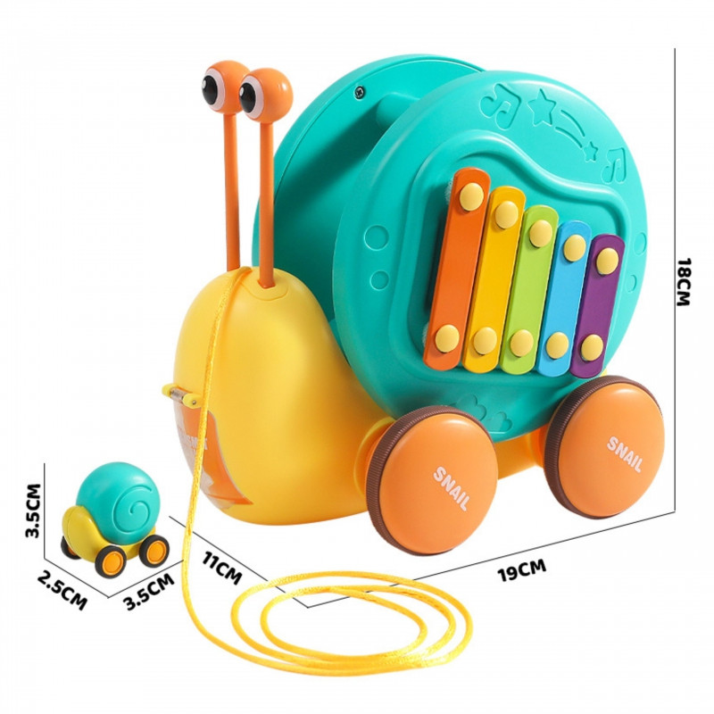WOOPIE 4-in-1 Pull-Along Snail, Cymbals, Sensory Gears, Launcher + Small Car