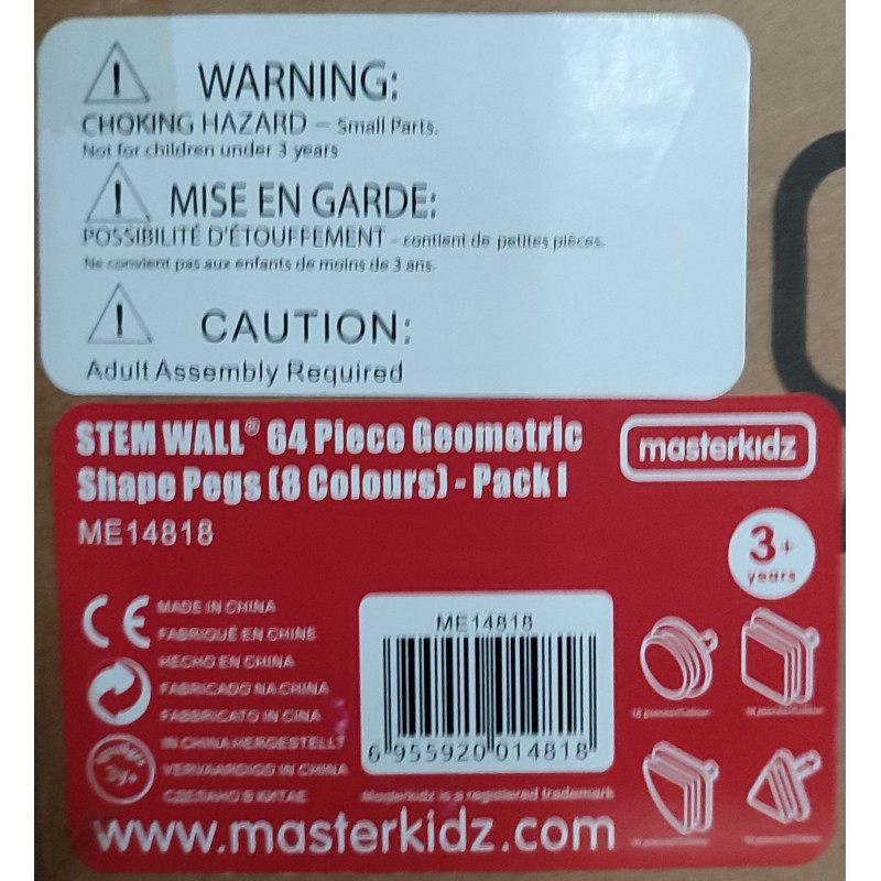 MASTERKIDZ geometrinių figūrų kaiščių rinkinys 64vnt STEM lentoms