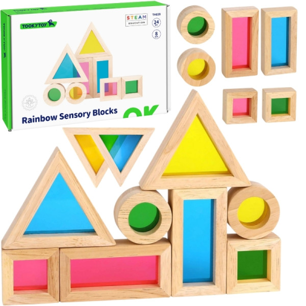 TOOKY TOY Wooden Colorful Mirror Blocks Set of 8 pieces FSC